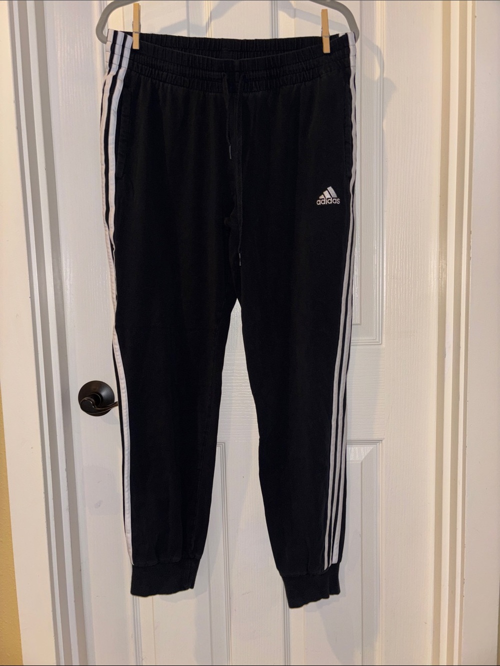 adidas Black Jogger Pants with White Side Stripes